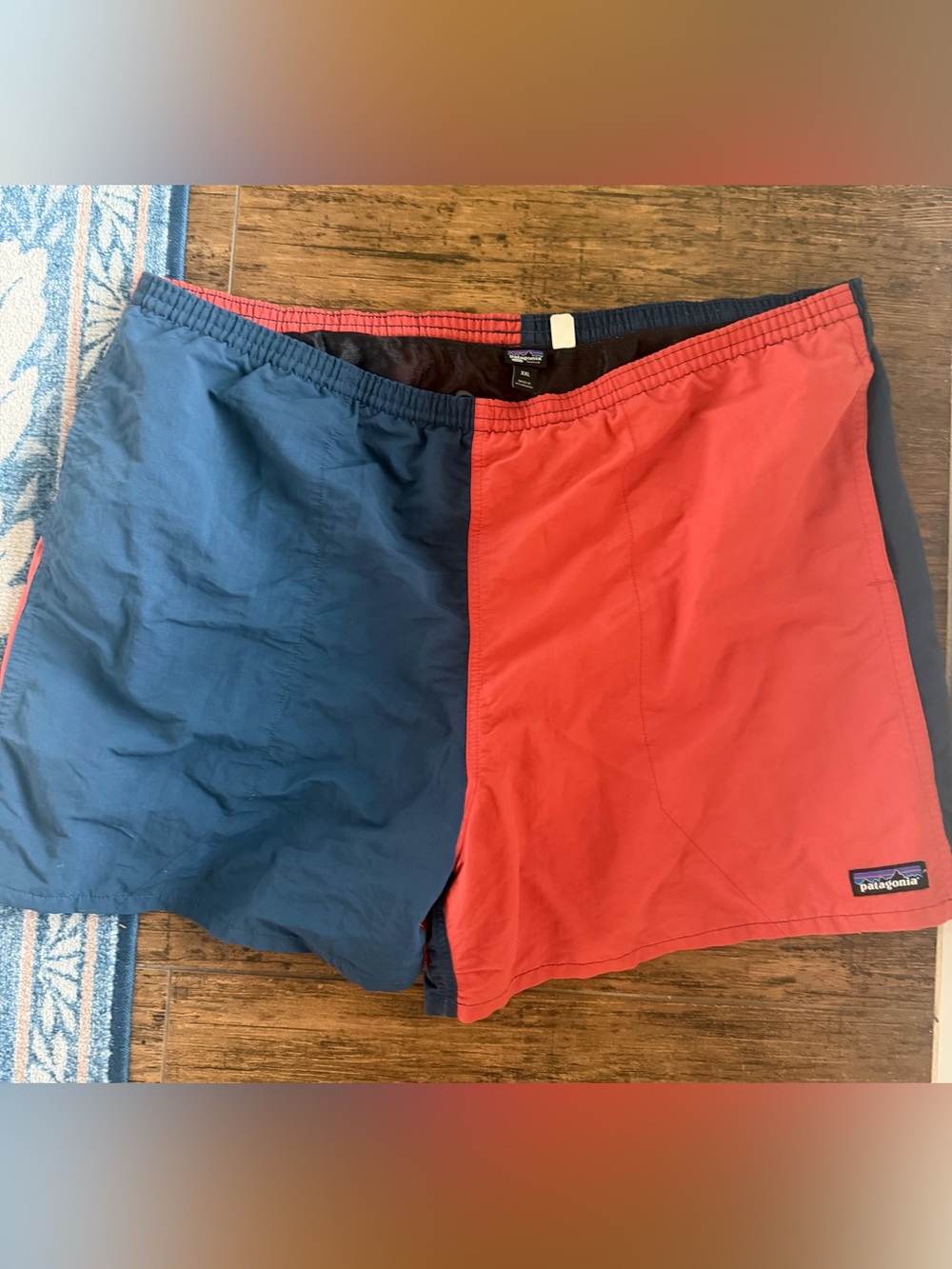 Patagonia Men's Baggies Shorts in the "Harlequin" colorway orange/red blue XXL